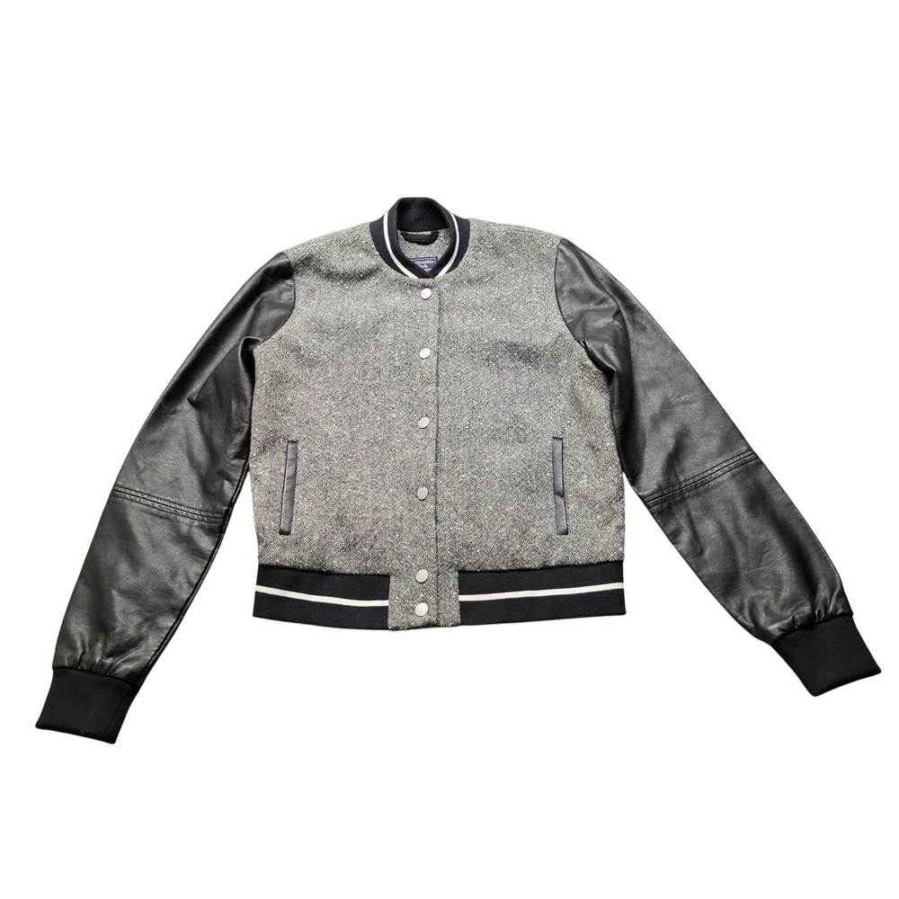 Abercrombie & Fitch Varsity Jacket Womens S Gray Black Wool Blend Tweed Bomber